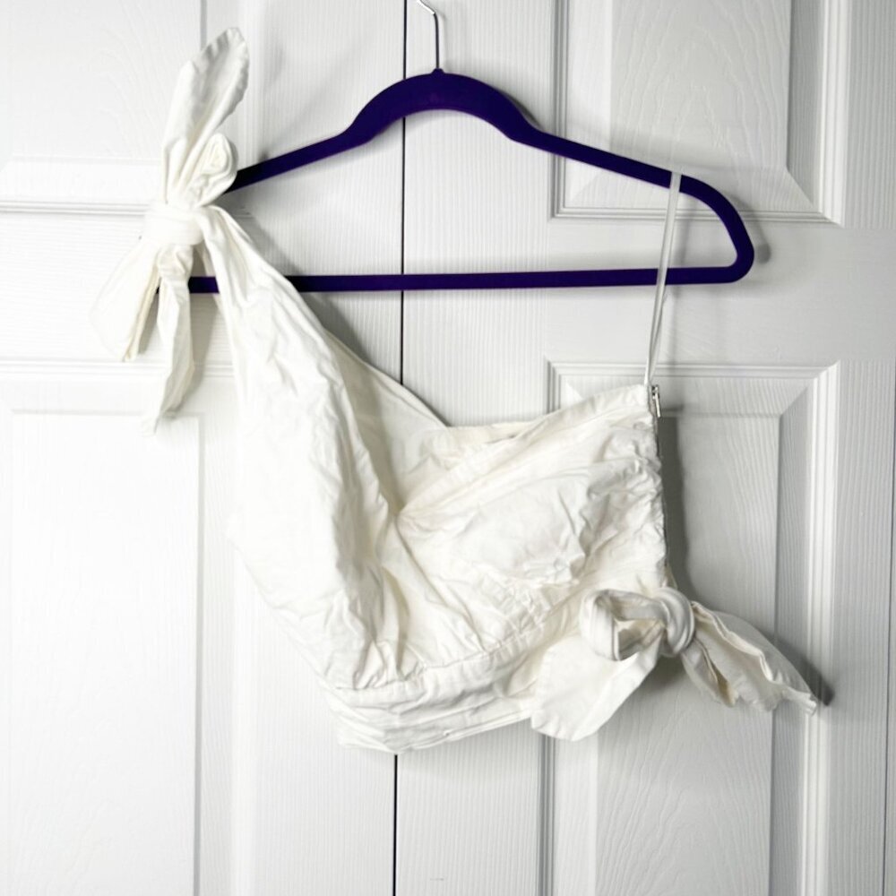 Ashley Park x RTR White One Shoulder Tie Bow Crop Top Women's Size X-Small XS